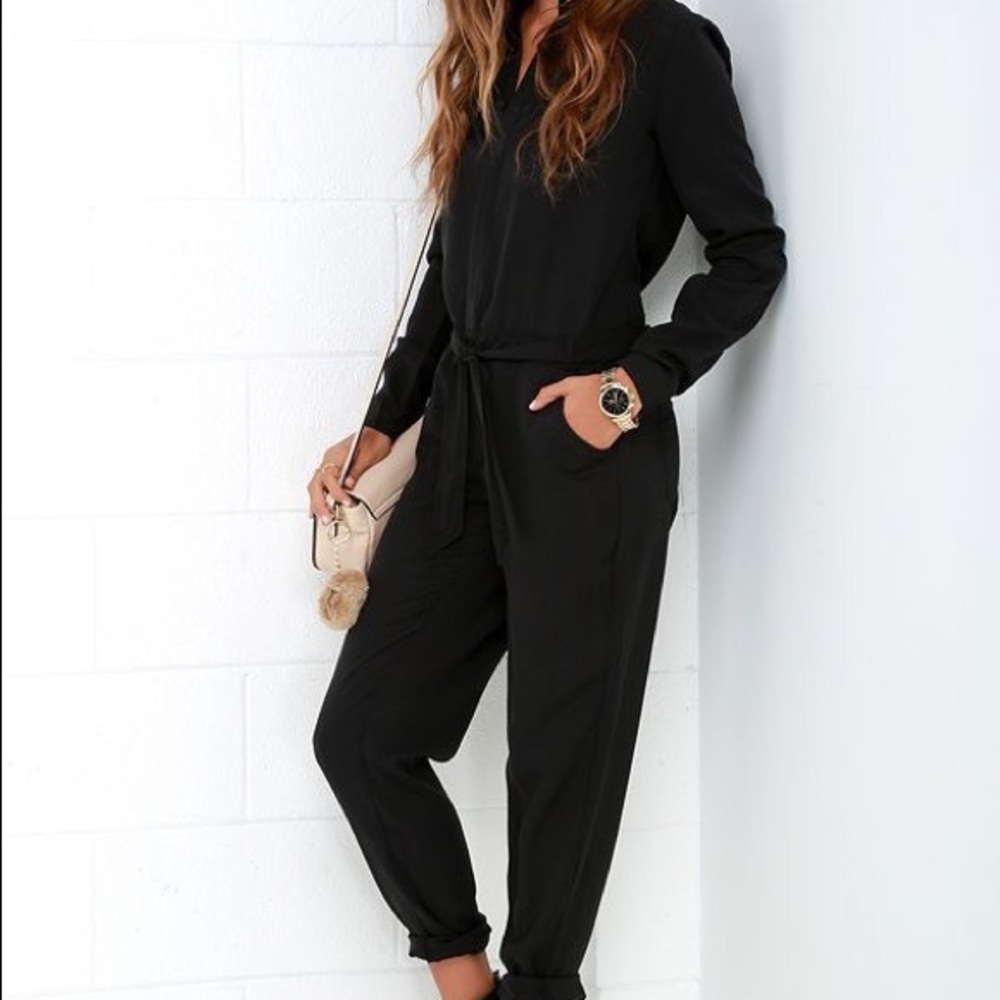 Black long sleeve utility style jump suit